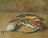 Emanuel Vidović, Still Life with Fish, cca. 1942., gouache on cardboard
