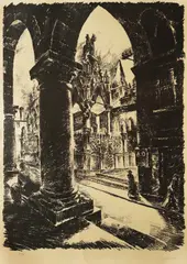 Sergije Glumac, Scaliger Tombs, Verona, lithograph on paper