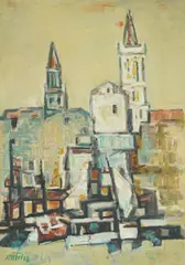 Milan Tolić, View of Split, oil on board