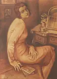 Tomislav Krizman, Lady in Front of a Mirror, 1928., red and brown chalk on paper