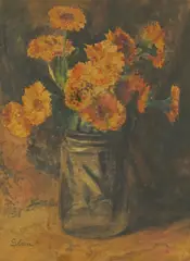 Slava Raškaj, Marigolds in a Vase, 1898., watercolor and pencil on paper
