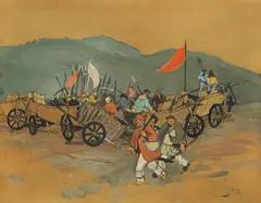 Krsto Hegedušić, Battle at Stubica, 1935., watercolor, ink and tempera on toned paper