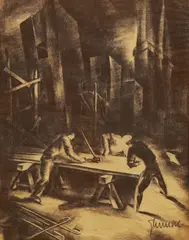Sergije Glumac, Finishing of the Plate at the Construction Site (Concrete), 1930., charcoal and chalk on paper