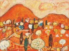 Đuro Pulitika, Landscape, 1980., oil on plywood
