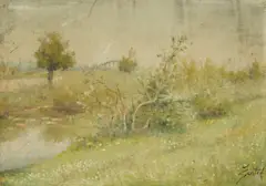 Ljudevit Sestic, On the Sava Embankment (Railway Bridge), oil on canvas