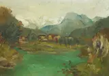 France Pavlovec, Bridge on Soča, oil on canvas
