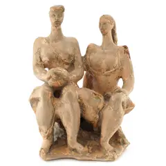 Women sitting on a bench by Lojze Dolinar, 1960., clay, offered Mar 2026