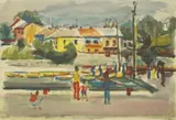 Josip Restek, Coastal View, watercolor and tempera on paper