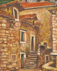 Brick Houses by Joko Knežević, 1970., oil on canvas mounted on cardboard, offered Mar 2026