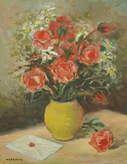 Ivan Mirković, Vase with Flowers, oil on board