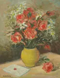 Ivan Mirković, Vase with Flowers, oil on board
