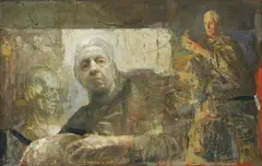 Mersad Berber, Self-Portrait, Oil, collage and serigraphy on board
