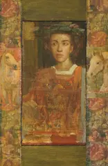 Mersad Berber, Young Man with a Laurel Wreath, 1999., oil on canvas and painted collages on board
