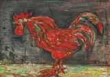 France Slana, Rooster, oil on board