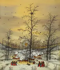 Ivan Lacković Croata, Village at Dusk, oil on glass