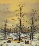 Ivan Lacković Croata, Village at Dusk, oil on glass