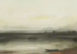 Božidar Kopić, Boat on the River, pastel on paper