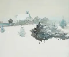 Snowy Landscape by Josip Vaništa, oil on canvas, sold Mar 2026