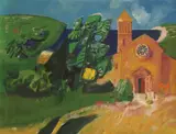 Tihomir Lončar, Church by the Cove, oil on canvas