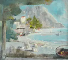 Mladen Veža, Motif from Brist with a view of Grabovka, 1986., oil on canvas