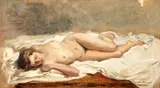 Nicolae Vermont, Nud în mătăsuri, 1925, ulei pe pânză lipită pe carton