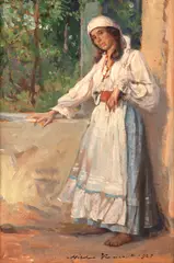 Nicolae Vermont, Chivuță în cerdac, 1928, ulei pe carton