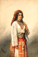 Carol Szathmari, Țărăncuță din Argeș, 1881, acuarelă și creion pe carton