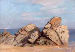 Țărm în Bretania by Constantin Artachino, anii '20, ulei pe pânză lipită pe carton, sold Mar 2026