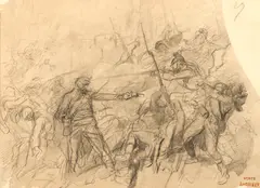 Clément-Auguste Andrieux, Scenă de luptă (Războiul franco-prusac 1870), cărbune pe hârtie