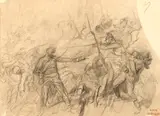Clément-Auguste Andrieux, Scenă de luptă (Războiul franco-prusac 1870), cărbune pe hârtie