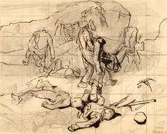 Clément-Auguste Andrieux, Scenă de război, tuș și cărbune pe hârtie lipită pe carton subțire