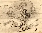 Clément-Auguste Andrieux, Scenă de război, tuș și cărbune pe hârtie lipită pe carton subțire