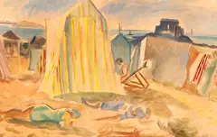 Iosif Iser, Plajă la Saint Malo, anii '20, acuarelă și peniță pe hârtie
