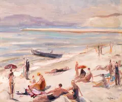 Samuel Mützner, Plajă în Corsica, 1933, ulei pe pânză lipită pe carton