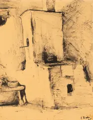Corneliu Baba, La vatră la Durău, 1935, tuș pe hârtie