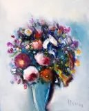 Margareta Sterian, Flori de primăvară, ulei pe pânză lipită pe carton