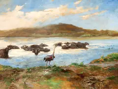 Tadeusz Ajdukiewicz, Bivoli la râu, 1914, ulei pe pânză
