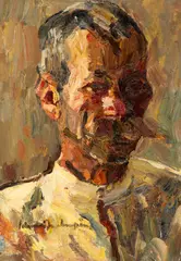 Portret de țăran by Rudolf Schweitzer–Cumpăna, anii '40, ulei pe pânză lipită pe carton, sold Mar 2026