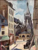 Stradă din Paris by Despina Ghinokastra Istrati, anii '40, ulei pe pânză lipită pe carton, sold Mar 2026
