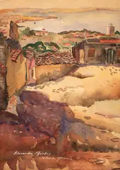 Alexandru Phoebus, Peisaj din Salonic, anii '30, acuarelă pe hârtie