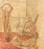 Odalisce în interior oriental by Theodor Pallady, laviu de ulei şi cărbune pe hârtie, offered Mar 2026