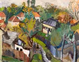 Lucia Dem(etriade) Bălăcescu, Uliță din Câmpulung Muscel, 1960, ulei pe carton