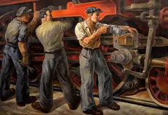 Carol Hübner, Fabrica de locomotive, 1949, ulei pe pânză
