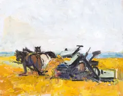 La seceriș by Alexandru Ciucurencu, a doua jumătate a anilor '40, ulei pe carton, offered Mar 2026