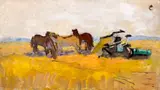 Recolta de vară by Alexandru Ciucurencu, anii '40, ulei pe carton, offered Mar 2026