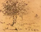 Ștefan Luchian, Plecarea cocorilor, cca. 1900, cărbune pe hârtie