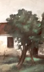 Ștefan Luchian, Curtea lui Moș Gheorghe din Brebu, 1908-1910, pastel pe hârtie