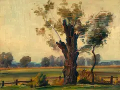 Stejarul by Stefan Popescu, 1915, ulei pe lemn, sold Mar 2026