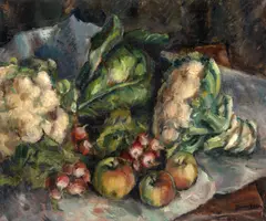 Marius Bunescu, Natură statică cu legume și mere, anii '40, ulei pe pânză