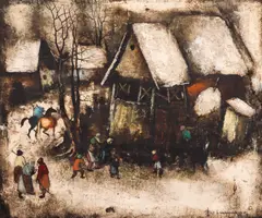 Iarnă la bunici by Gheorghe Vrăneanțu, 1974, ulei pe pânză, sold Mar 2026
